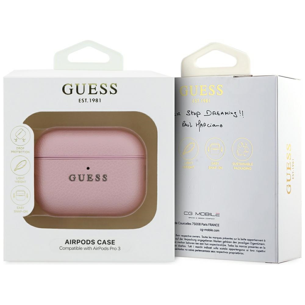 Oryginalne ekskluzywne etui od marki Guess z kolekcji Grained PU Classic Logo dla Apple AirPods Pro 3, rozowe